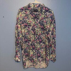 Michael’s 100% Linen Flamingo Tropical Long Sleeve Shirt / medium. B3